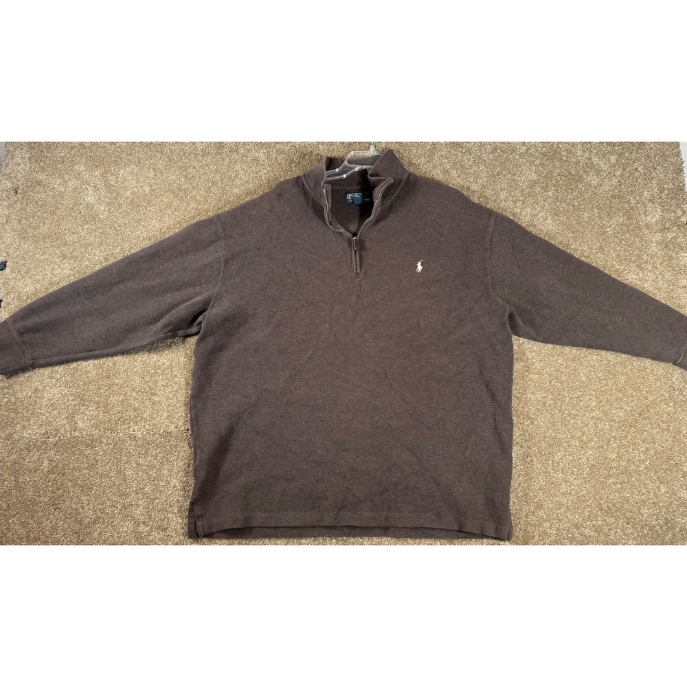 Polo Ralph Lauren Men Brown 1/4 Zip Long Sleeve‎ Pullover Sweater 2XB FLAW